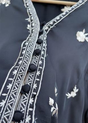 Атласна чорна блузка вільного крою, кімоно з вишивкою віскоза zara6 фото