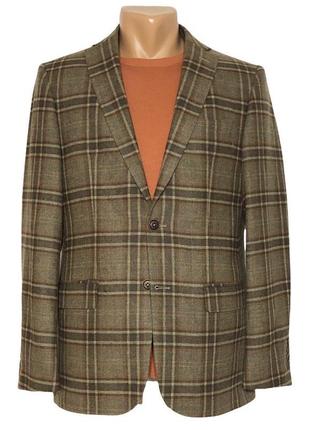 Шикарный шерстяной итальянский мужской пиджак в стильную клетку1 фото