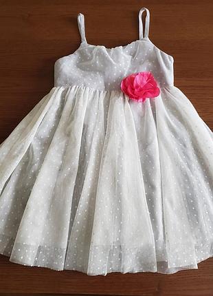 H&m нарядное пышное платье на тонких бретельках хб подкладка девочке 2-3 г 92-98 см