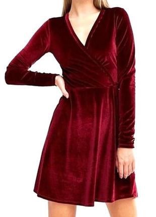 Акция распродажа брендовое бархатное платье divided h&m бордовое винное марсал с декольте стильное миди5 фото