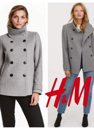 Двобортне сіре напівпальто коротке пальто h&m з високим коміром куртка з пальтової тканини