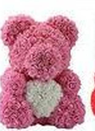 Ведмідь рожевий 25 см пінопластовий квітка тедді3 фото