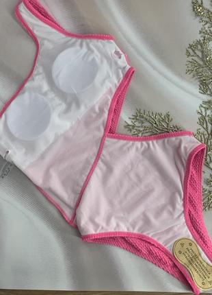 Жіночий спільний купальник жатка монокіні рожевий8 фото