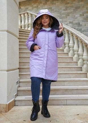 Женская двухсторонняя куртка на синтепоне 100 на молнии осень-весна полубатал и батал5 фото
