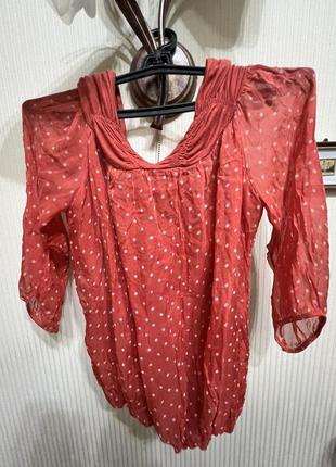 Эксклюзивная шелковая блуза кораллового цвета в горох josh италия2 фото
