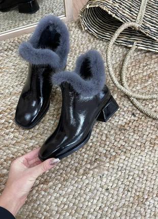 Эксклюзивные ботинки из натуральной итальянской кожи рептилия с норкой7 фото