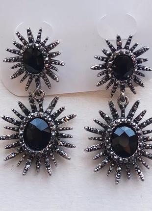 Изысканные серьги сережки с дымчатыми и черными кристаллами, италия2 фото