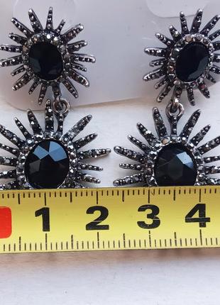 Изысканные серьги сережки с дымчатыми и черными кристаллами, италия4 фото