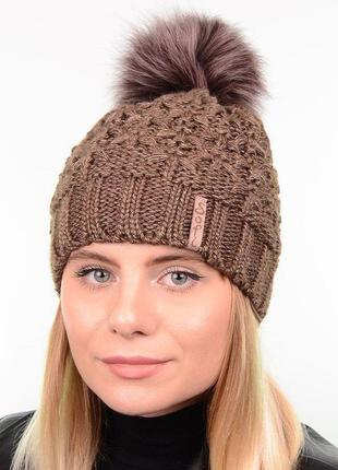 Шапка з бомбоном (помпоном)  zoi sofi 18082 темно-коричневый
