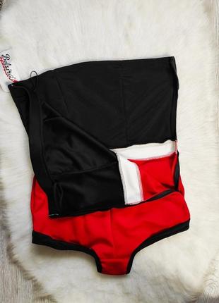 Ромпер боди высокая талия комбинезон шортами стрейч черный красный купальник винтаж8 фото