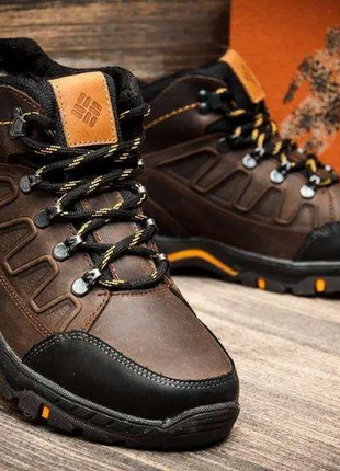Чоловічі зимові шкіряні черевики columb ns brown and 122 brown бот