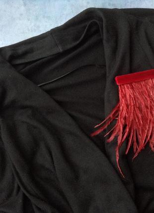 Брошь планка из перьев и бархата темно розовая