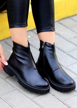 Повсякденні шкіряні жіночі чорні черевики натуральна шкіра на флісі