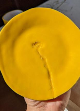 Чашка и блюдце сервиз комплект тарелка желтая ручная работа хенд мейд авторская2 фото
