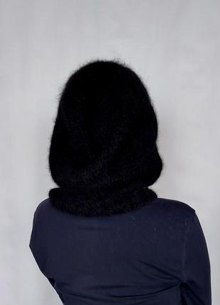 Чорний капор капюшон з альпаки ручної роботи, на замовлення6 фото