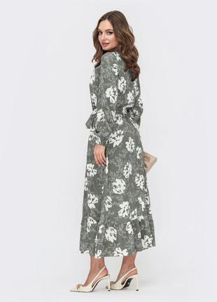 Сукня із льону хакі | 598015 фото