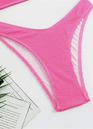 Жіночий роздільний жатий купальник з топом bikini рожевий6 фото