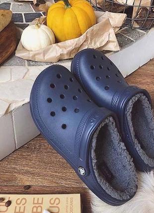 Крокс классик синие с мехом crocs lined clogs navy7 фото