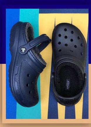 Крокс класик сині з хутром crocs lined clogs navy1 фото