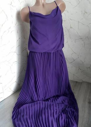 Сарафан,платье,сукня длинная фиолетовый цвет  низ плиссе ,48 р