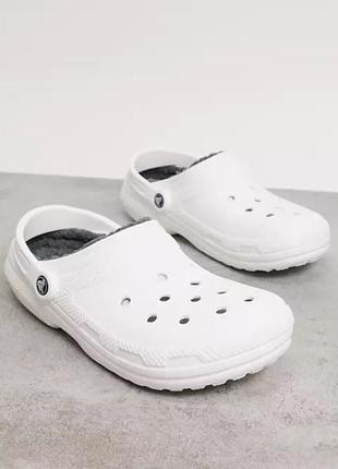 Крокс классик белые с мехом crocs classic lined clog - white/grey4 фото