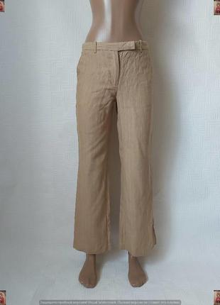 Фирменные h&m штаны на 95 % лён в цвете беж в белые тонкие строчки, размер с-ка