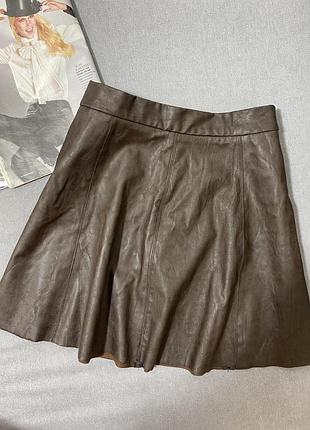 Мини юбка клёш экокожа