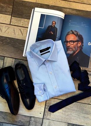 Мужская классическая строгая базовая хлопковая рубашка dressman голубого цвета размер 41/42(l)