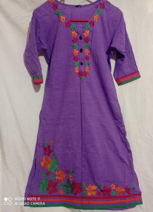 36 хлопковое красивое с вышивкой индийское  платье длинная туника хлопок индия2 фото