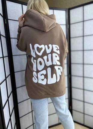 Худи женский теплый зима на флисе с капюшоном батник