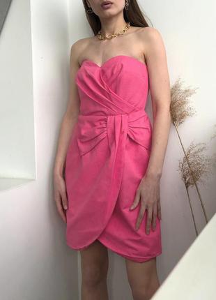 Розовое платье бюстье с бантом и плотной ткани h&m