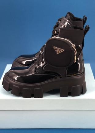 🔥черевики жіночі prada ankle pouch combat boots lacquered