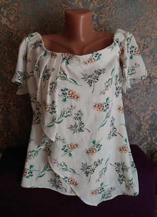 Красивая женская блуза  в цветы с открытыми плечами блузка блузочка большой размер батал 50 /52/54