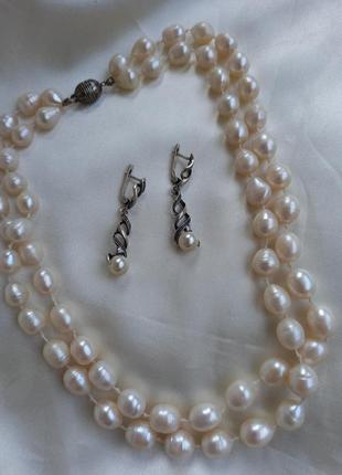 Сережки,срібло,перли,намисто1 фото