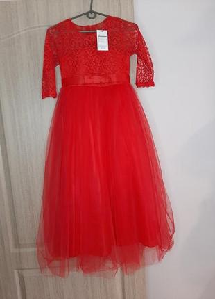 Довге ошатне плаття на дівчинку червоне зріст 116, 1221 фото