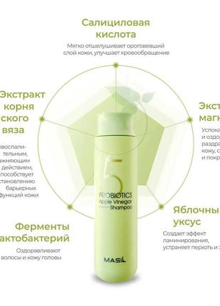 Шампунь для баланса ph кожи головы с пробиотиками masil 5 probiotics apple vinegar shampoo 8ml2 фото
