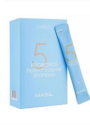 Шампунь для додання обсягу волоссю з пробіотиками masil 5 probiotics perfect volume shampoo 8ml