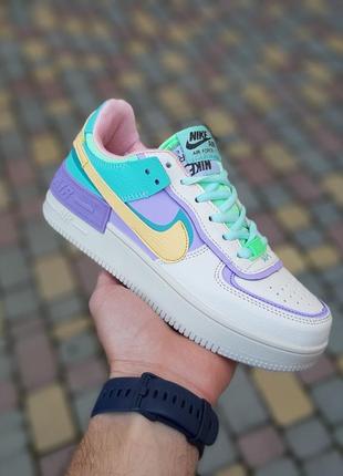 Nike air force 1 shadow бежевые с бирюзой и сиреневым1 фото