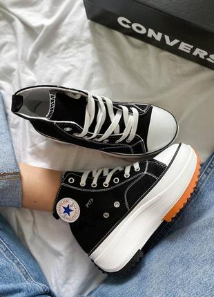 Масивні чорні кеди на високій платформі в стилі converse cotton high run star hike массивные черные кеды на высокой подошве под бренд dollskill