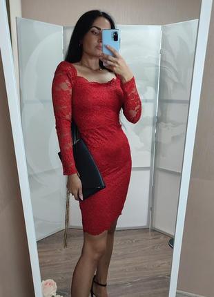Новое красное кружевное платье h&m