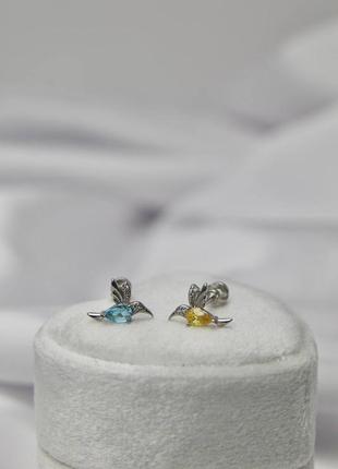 Новинка сережки блакитно жовті покрито родієм