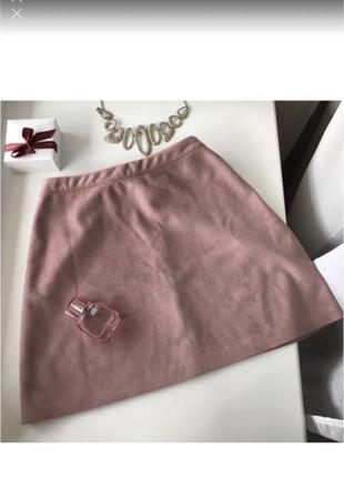 Замшевая юбка короткая высокая посадка розовая мягкая