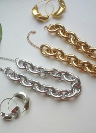 Стильные цепи цепочки колье ожерелье золотистые серебристые4 фото