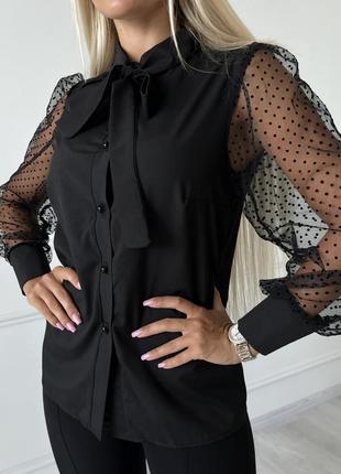 Блузка черная , рукава сетка горох, фото реальные1 фото