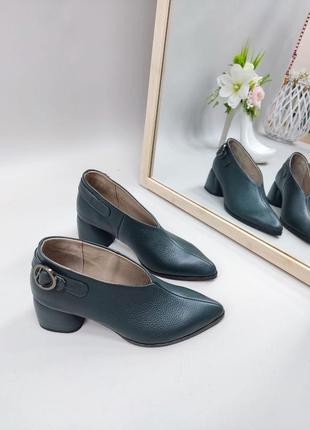Черевики високі туфлі гострим носком темно зелені пошив колір на вибір