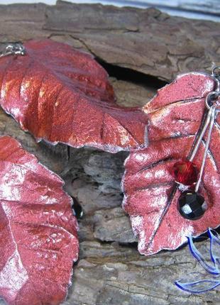 Комплект з рубіновими листям, холодний фарфор4 фото