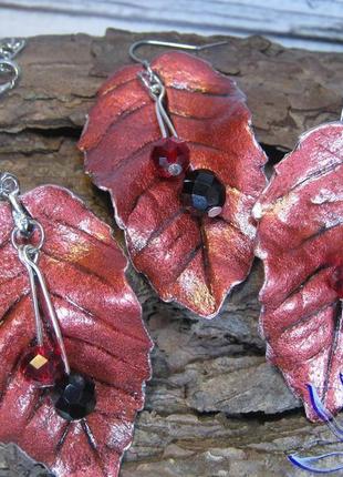 Комплект з рубіновими листям, холодний фарфор2 фото