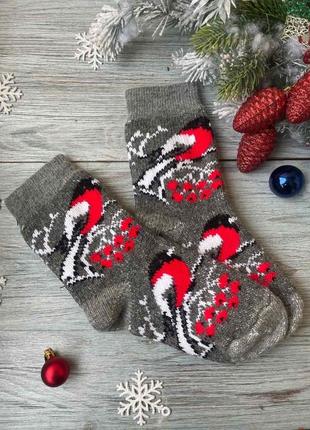 Шкарпетки жіночі зимові вовняні вязанные новорічні на новий рік снігур на сірому, р. 36-41
