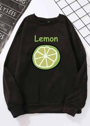 Женский свитшот в стиле oversize s-m l-xl(42-44 46-48) спортивная кофта черная с принтом lemon