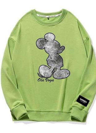 Женский свитшот в стиле oversize s-m l-xl(42-44 46-48) спортивная кофта оливка с принтом